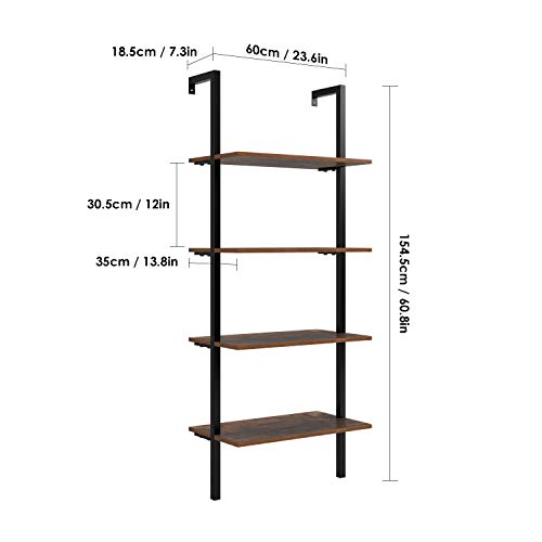 Homfa Estantería Escalera Librería de Pared con 4(5) estantes Estantería Metálica para Salón Baño Terraza Vintage y Negro (154.5x60x18.5cm)