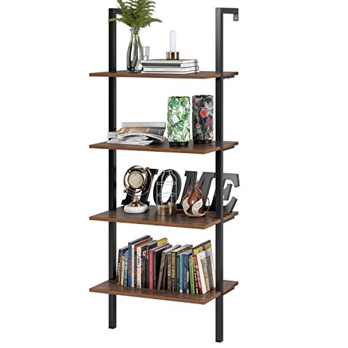 Homfa Estantería Escalera Librería de Pared con 4(5) estantes Estantería Metálica para Salón Baño Terraza Vintage y Negro (154.5x60x18.5cm)