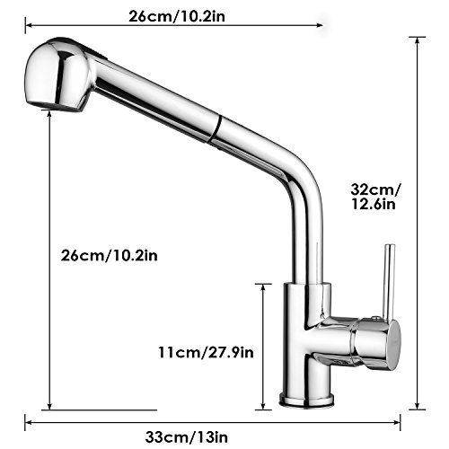 HOMFA Grifo de Cocina Extraible 360° Giratorio Grifo Monomando de Fregadero Agua Fría y Caliente Grifo para Fregadero con Ducha Cromado 47.5 x 33.5 x 5cm