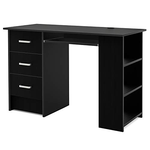 Homfa Mesa de Escritorio Mesa de Ordenador Escritorio de Oficina Estudio con 3 Cajones 3 Estantes Negro 109x49x75cm