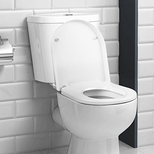 HOMFA Tapa y Asiento WC Unicersal Cierre Suave y Bajada Lenta Tapa de Inodoro con Freno de Plástico Duro en Forma de D de Color Blanco 45x36.5x5.2cm