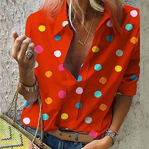 Honey Bear Tops - Blusa de Manga Larga para Mujer, diseño de Lunares, Color Naranja, Talla 4XL