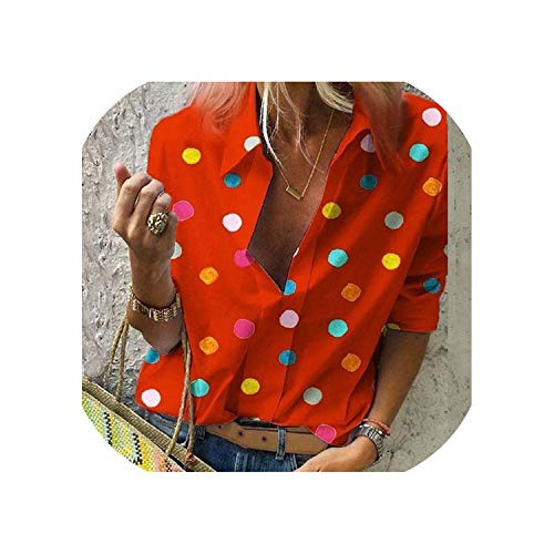 Honey Bear Tops - Blusa de Manga Larga para Mujer, diseño de Lunares, Color Naranja, Talla 4XL