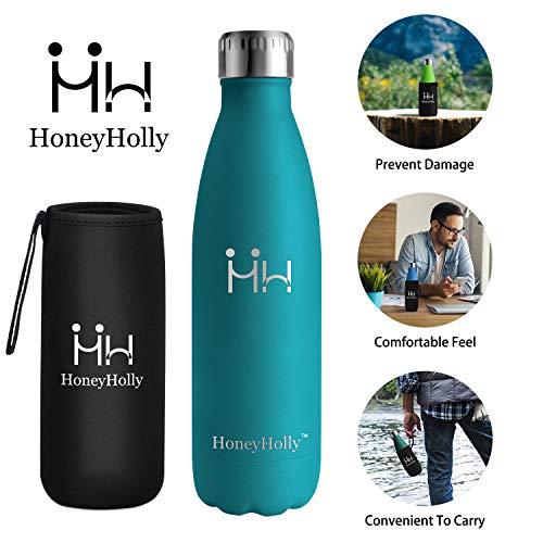 HoneyHolly Botella de Agua Acero Inoxidable 350/500/650/750ml, Aislamiento de Vacío de Doble Pared, Botellas de Frío/Caliente, sin bpa Botella Reutilizable para niños Sport Gimnasio Trekking Bicicleta