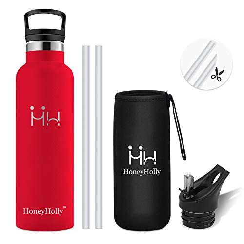 HoneyHolly Botella de Agua Acero Inoxidable sin BPA 350ml/500ml/600ml/750ml, Aislamiento de Vacío de Doble Pared, Botellas Frío/Caliente, Reutilizable para Niños, Colegio, Sport, Gimnasio, Bicicleta