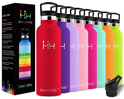 HoneyHolly Botella de Agua Acero Inoxidable sin BPA 350ml/500ml/600ml/750ml, Aislamiento de Vacío de Doble Pared, Botellas Frío/Caliente, Reutilizable para Niños, Colegio, Sport, Gimnasio, Bicicleta