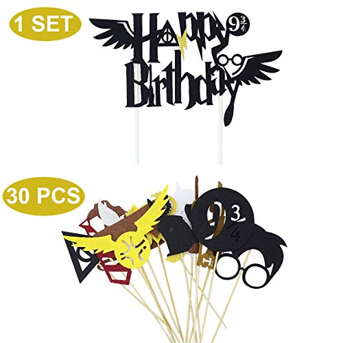 Hooggle Wizard Inspired Cupcake Toppers (Juego de 31) Wizard Fiesta de cumpleaños Decoraciones Suministros Hogwarts decoración de Fiesta c