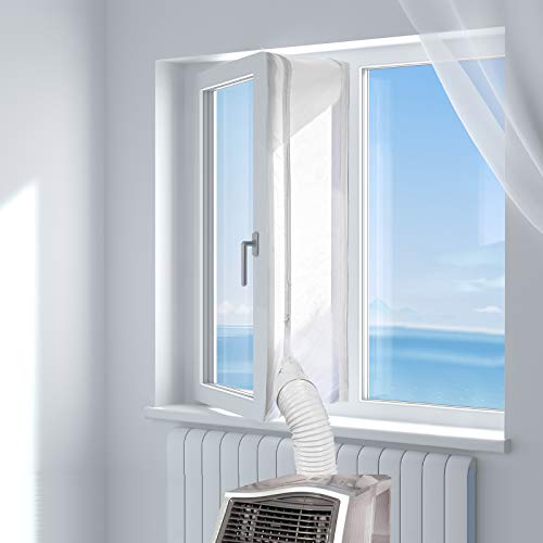 HOOMEE 560cm Cubierta Aislante de Tela para Ventanas para Aparatos De Aire Acondicionado Portátiles y Secadoras. Fácil Instalación con Cremallera y Cinta Adhesiva. Evita Aire Caliente