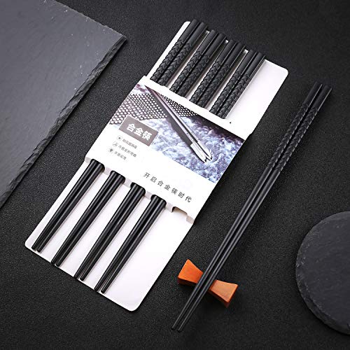 hopewey Palillos japoneses 5 Pares de bastidores de Almuerzo de aleación Reutilizables bastidores Lavables para Juegos de vajilla de Mesa Negro Hecho a Mano G3