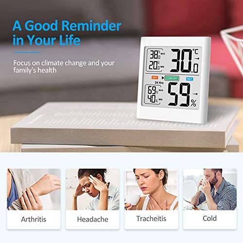 HOPLAZA Termómetro Higrometro Digital para Interior Medidor de Temperatura y Humedad Registros Mínimos/Máximos Pantalla LCD para Medir Ambiente del Hogar