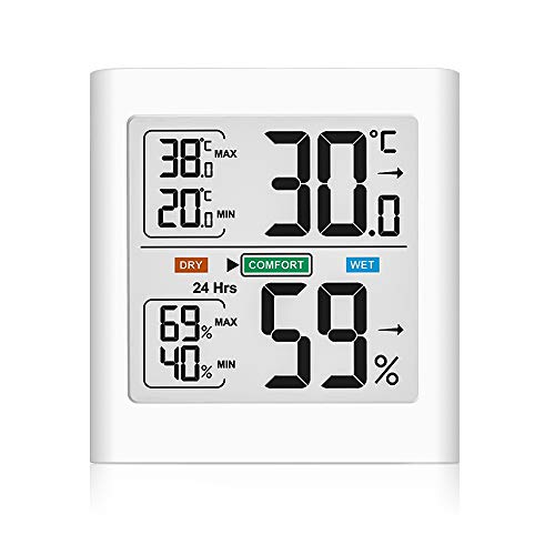 HOPLAZA Termómetro Higrometro Digital para Interior Medidor de Temperatura y Humedad Registros Mínimos/Máximos Pantalla LCD para Medir Ambiente del Hogar