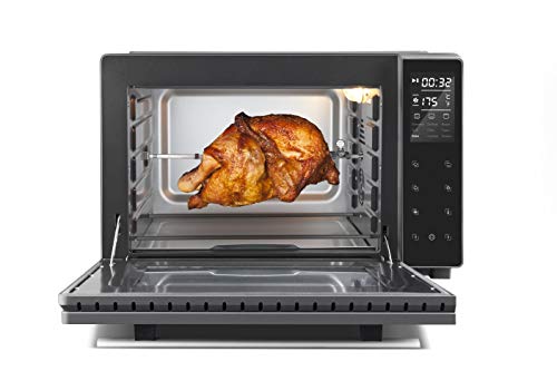 Horno eléctrico de diseño de CASO TO32 con aprox. 32 l, 5 funciones: aire caliente, pincho giratorio con motor, calor superior, calor inferior, calor superior e inferior, incluye piedra para pizza