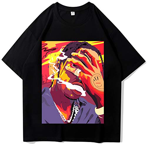 HOSD Camiseta de Verano para Hombre escupiendo Humo Anillo de impresión Hip-Hop Personalidad Suelta Camiseta de Hombre de Manga Corta