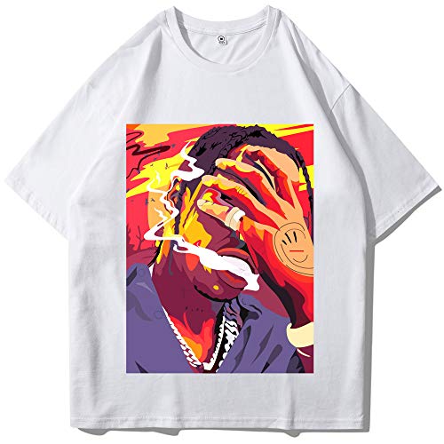 HOSD Camiseta de Verano para Hombre escupiendo Humo Anillo de impresión Hip-Hop Personalidad Suelta Camiseta de Hombre de Manga Corta