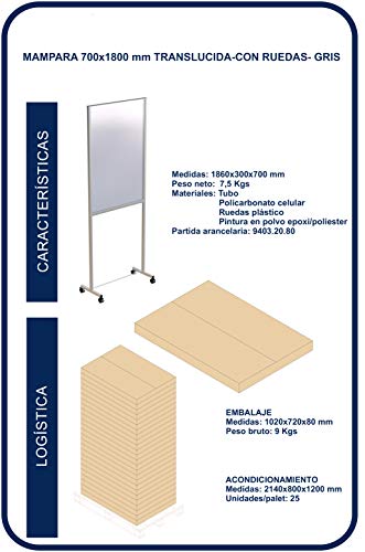 Hostelnovo - Mampara de suelo con ruedas para separar espacios - Estructura metálica - Pantalla en policarbonato - Medidas: 1000 x 1800 mm