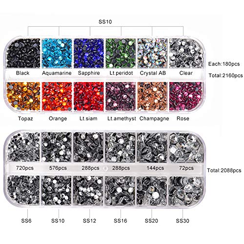 Hotfix Aplicador, Blinginbox 4000pcs 2 cajas Mix Color Hot Fix Rhinestones Set con 7 diferentes boquillas Kit de limpieza Pinzas cepillo