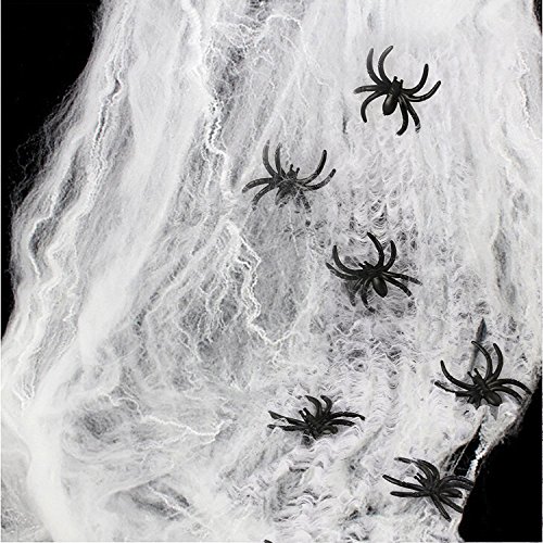 HOTSAN Decoraciones de Halloween de telaraña Estirable: telaraña de araña Espeluznante para Interiores con 25 arañas Falsas, telaraña de araña para Decoraciones de Fiesta de Halloween