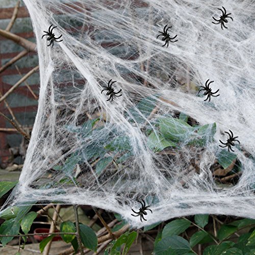 HOTSAN Decoraciones de Halloween de telaraña Estirable: telaraña de araña Espeluznante para Interiores con 25 arañas Falsas, telaraña de araña para Decoraciones de Fiesta de Halloween