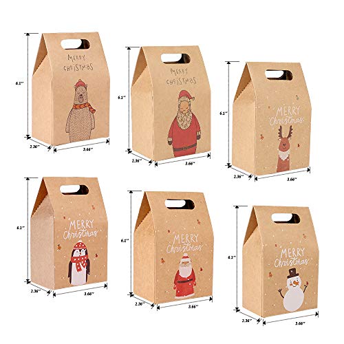 Howaf 12 Navidad Bolsa de Papel Kraft Cajas de Regalo Fiestas cumpleaños para Caramelos, Chocolate, Galletas, Calendario de adviento, piñata, Juguetes, 2.4 "x 3.6" x 6 .1 "