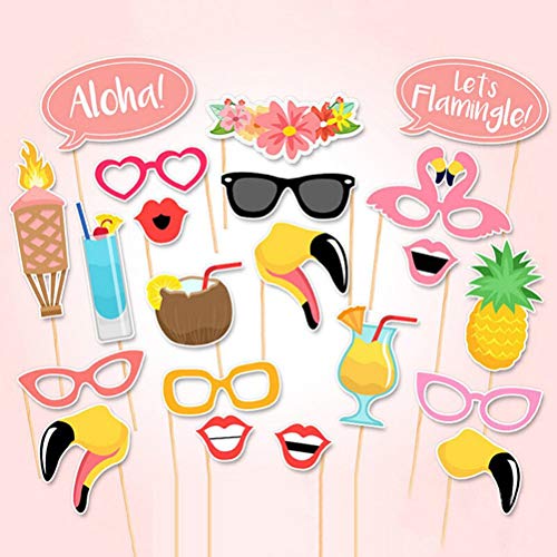 HOWAF 21pcs Hawaiana Photo Booth Props Hawaiano photocall Accesorios Decoracion para Playa Fiesta en la Piscina de Verano Decoración de Bodas cumpleaños