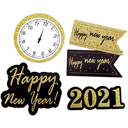 HOWAF 25 Piezas Nochevieja 2021 decoración Feliz año Nuevo Fiesta Cupcake Toppers Tartas Decoración cumpleaños