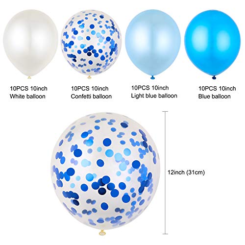 HOWAF 40 Piezas 12'' Globos de Confeti Globos de látex Blancos y Azules Globos de Helio Perla para Bodas, Fiestas, Propuestas, Navidad, Reuniones, Ceremonia y Cumpleaños Decoraciones de Fiesta