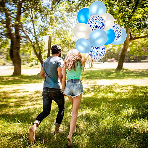 HOWAF 40 Piezas 12'' Globos de Confeti Globos de látex Blancos y Azules Globos de Helio Perla para Bodas, Fiestas, Propuestas, Navidad, Reuniones, Ceremonia y Cumpleaños Decoraciones de Fiesta