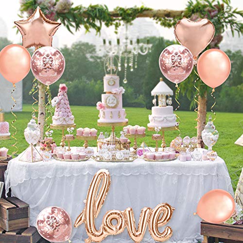 HOWAF Oro Rosa Globos Decoración, Oro Rosa Confetti Globos Látex Globos de Aluminio Love Estrella Corazón Globos de Helio para Bodas, cumpleaños, San Valentín decoración Suministros favores