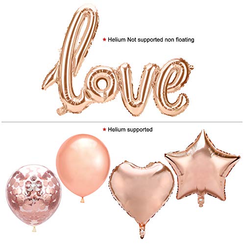 HOWAF Oro Rosa Globos Decoración, Oro Rosa Confetti Globos Látex Globos de Aluminio Love Estrella Corazón Globos de Helio para Bodas, cumpleaños, San Valentín decoración Suministros favores