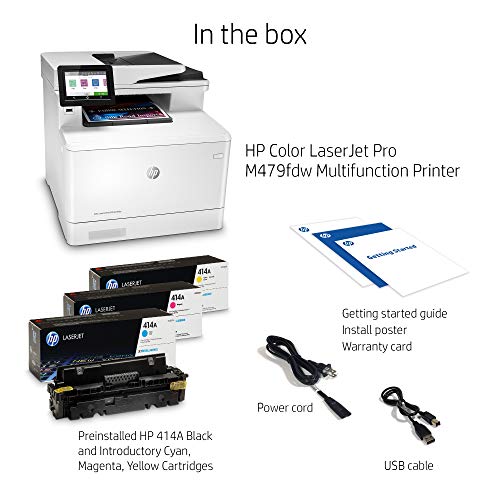 HP Color LaserJet Pro M479fdw Impresora Láser Multifunción a Color (A4, hasta 27 ppm, de 750 a 4000 Páginas al Mes, 1 USB 2.0 , 1 USB Host, 1 Red Gigabit Ethernet 10/100/1000T, Wi-Fi, Doble cara)