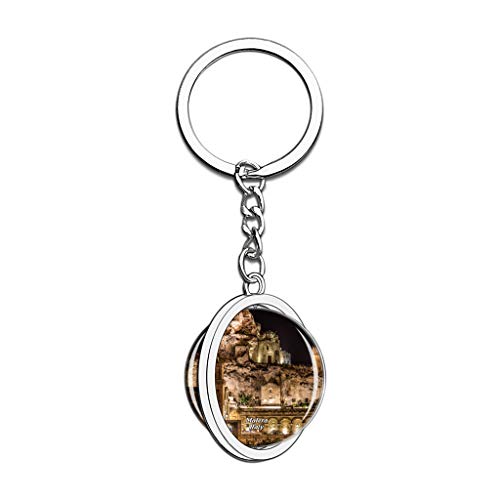 Hqiyaols Keychain Italia Matera Cristal Girar Acero Inoxidable Llavero Viajes Ciudad Recuerdo Llavero