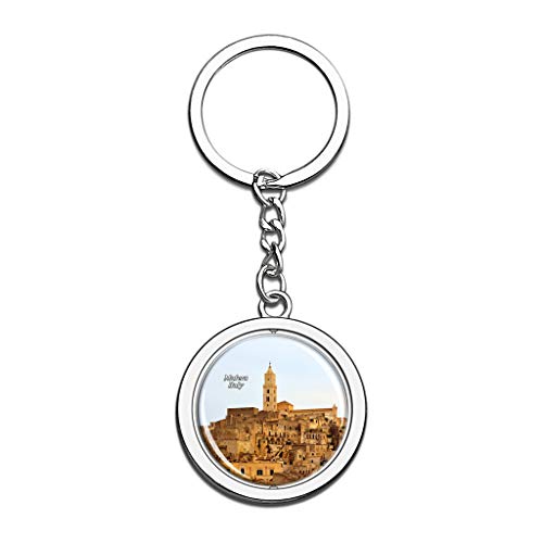 Hqiyaols Keychain Italia Matera Cristal Girar Acero Inoxidable Llavero Viajes Ciudad Recuerdo Llavero