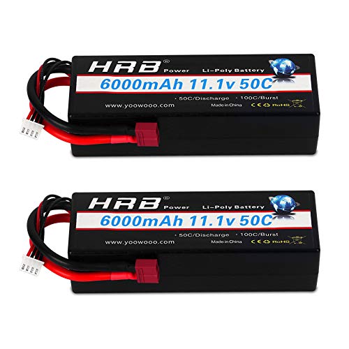 HRB 2pcs 3S Lipo Batería 11.1v 6000mAh 50C Estuche rígido Batería RC con Conector Deans Enchufe para RC 1/8 1/10 Escala Vehículos Coche Camiones Barcos