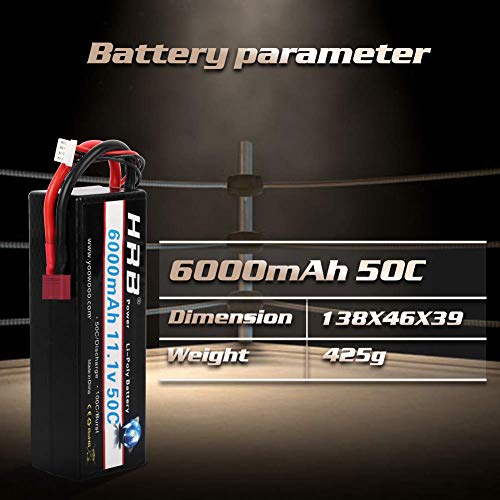 HRB 2pcs 3S Lipo Batería 11.1v 6000mAh 50C Estuche rígido Batería RC con Conector Deans Enchufe para RC 1/8 1/10 Escala Vehículos Coche Camiones Barcos