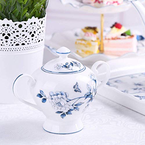 HRDZ Juego de té Europeo Exclusivo con Bandeja de Porcelana China Juego de té de la Tarde Juego de Tazas de café para el hogar 3 ollas 6 Tazas y platillos 200 ml