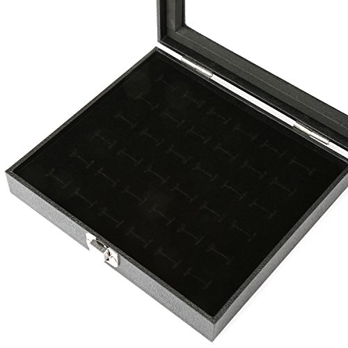 H&S Caja expositora de joyería, capacidad para 36 anillos, tapa de cristal, color negro