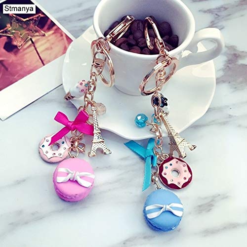 HTGW Llaveros para Mujer Llavero de Macarons Cake Llaveros Llavero con la Cinta Macarons Francia Torre de París Effiel Llaveros Encanto del Bolso Accesorios Regalo Llaveros Keyring (Color : Blue)