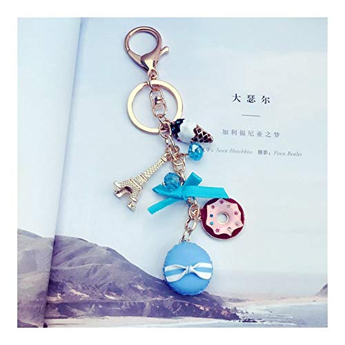 HTGW Llaveros para Mujer Llavero de Macarons Cake Llaveros Llavero con la Cinta Macarons Francia Torre de París Effiel Llaveros Encanto del Bolso Accesorios Regalo Llaveros Keyring (Color : Blue)