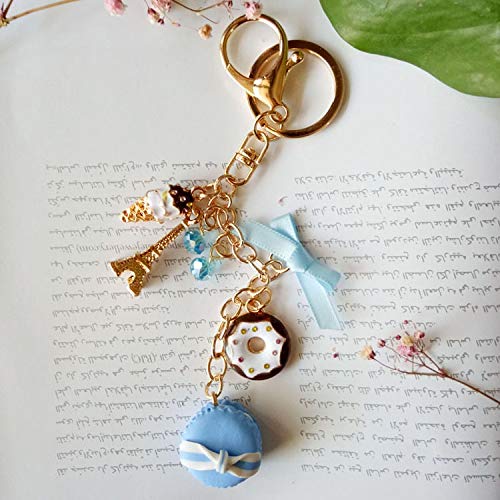 HTGW Llaveros para Mujer Llavero de Macarons Cake Llaveros Llavero con la Cinta Macarons Francia Torre de París Effiel Llaveros Encanto del Bolso Accesorios Regalo Llaveros Keyring (Color : Blue)