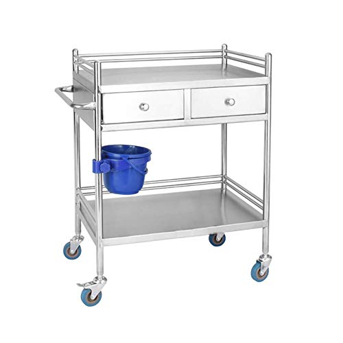 HTL Carro de servicio, estante de almacenamiento, Medical Cart Tool 2 Tier Hospital/Labmedical Rolling Cart Drawer Dube Bucket, Beauty Salon Rolling Trolley con rueda de freno universal, capacida