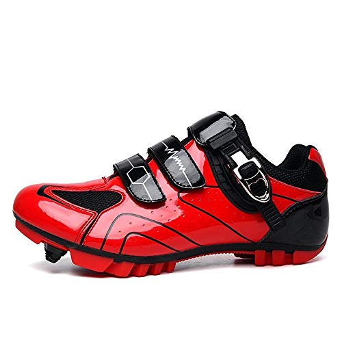 HUAFEIHUA Zapatos Unisex Ciclismo, Zapatos de MTB Camino del carbón de la Bici, Hombres Zapatillas de Deporte, Transpirable autoblocante Zapatos for Bicicletas HU924 (Color : Red, Shoe Size : 37)