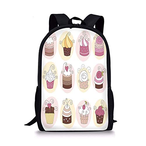 huatongxin Mochilas Escolares Moderno, Cupcakes Panadería Pastelería Diseño Pastelería Decoraciones Pastel Estilo Retro Decoración Decorativo, Pastel Rosa Crema para niños y niñas Hombres Mochila d