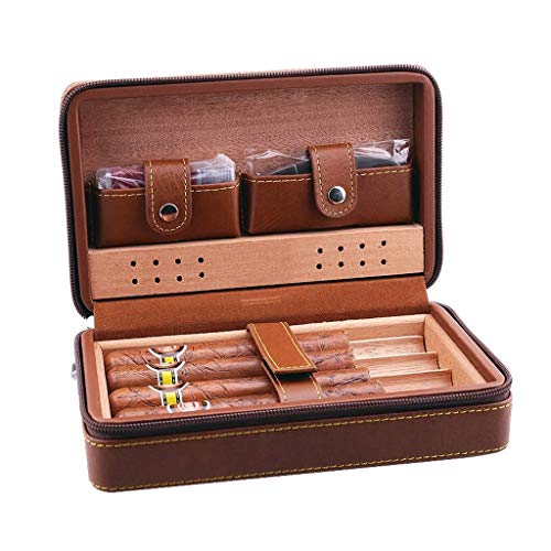 Humidor De Cigarros Estuche De Puros De Cuero Caja De Puros De Cigarros Estuche De Viaje De Cigarros Humidor De Cigarros De Madera De Cedro Con Higrómetro Portátil Tiene 4 Cigarros ( color : Marrón )