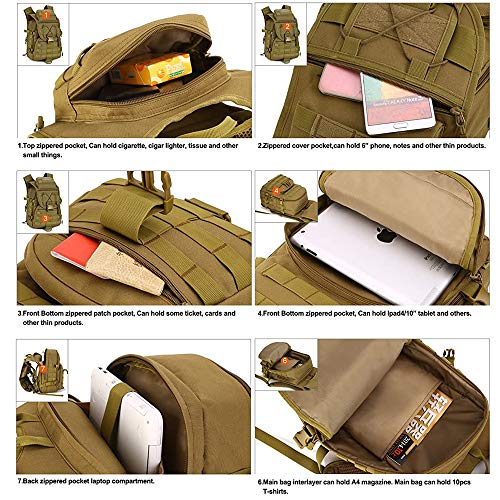 Huntvp Mochila de Marcha Impermeable Estilo Militar Táctical Mochila de Asalto Gran Bolsa de 40L para Las Actividades Aire Libre Senderismo Caza Viajar