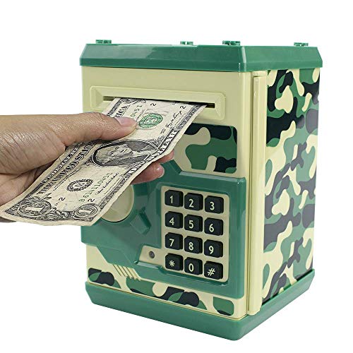 HUSAN Hucha electrónica para niños con código electrónico de cerditos, Mini cajero electrónico para Monedas ATM, Caja de Monedas, Juguete Divertido Regalo (Verde Camuflaje)