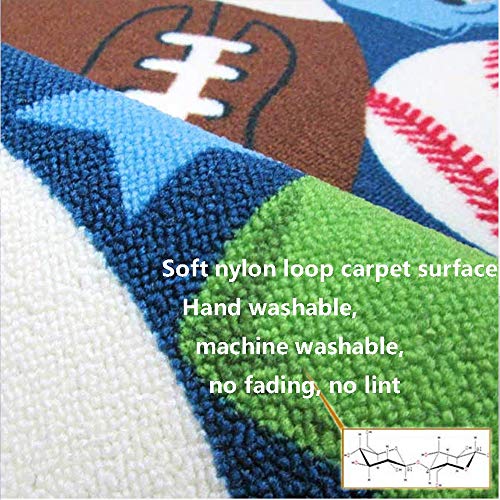 HYRL Kids Rug Fun Sport Rugs Lets Play Blue Childrens Rug Balls Imprimir con Pelota De Fútbol, ​​Baloncesto, Fútbol, ​​Pelota De Tenis Dormitorio Sala De Juegos