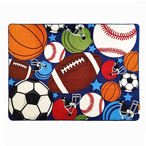 HYRL Kids Rug Fun Sport Rugs Lets Play Blue Childrens Rug Balls Imprimir con Pelota De Fútbol, ​​Baloncesto, Fútbol, ​​Pelota De Tenis Dormitorio Sala De Juegos