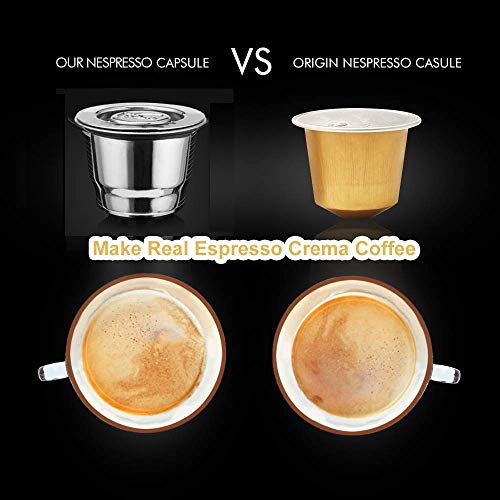 i Cafilas 2 Capsulas Recargables Rellenables Reutilizables de Acero Inoxidable para Nespresso,capsulas nespresso Reutilizables + 1 Cucharadita + 1 Cepillo de Limpieza