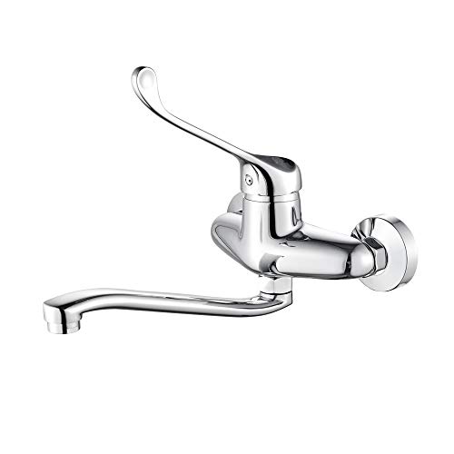 Ibergrif M16253 Bari, Grifo Gerontológico Cocina de Pared, Grifería para Fregadero Monomando, Cromo, Plata