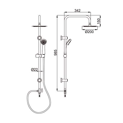 Ibergrif M20702 Sistema Columna de Ducha Sin Grifo, Con Inversor, Rociador, Alcachofa, Manguera, Barra Ajustable y Soporte, Cromo, Plata